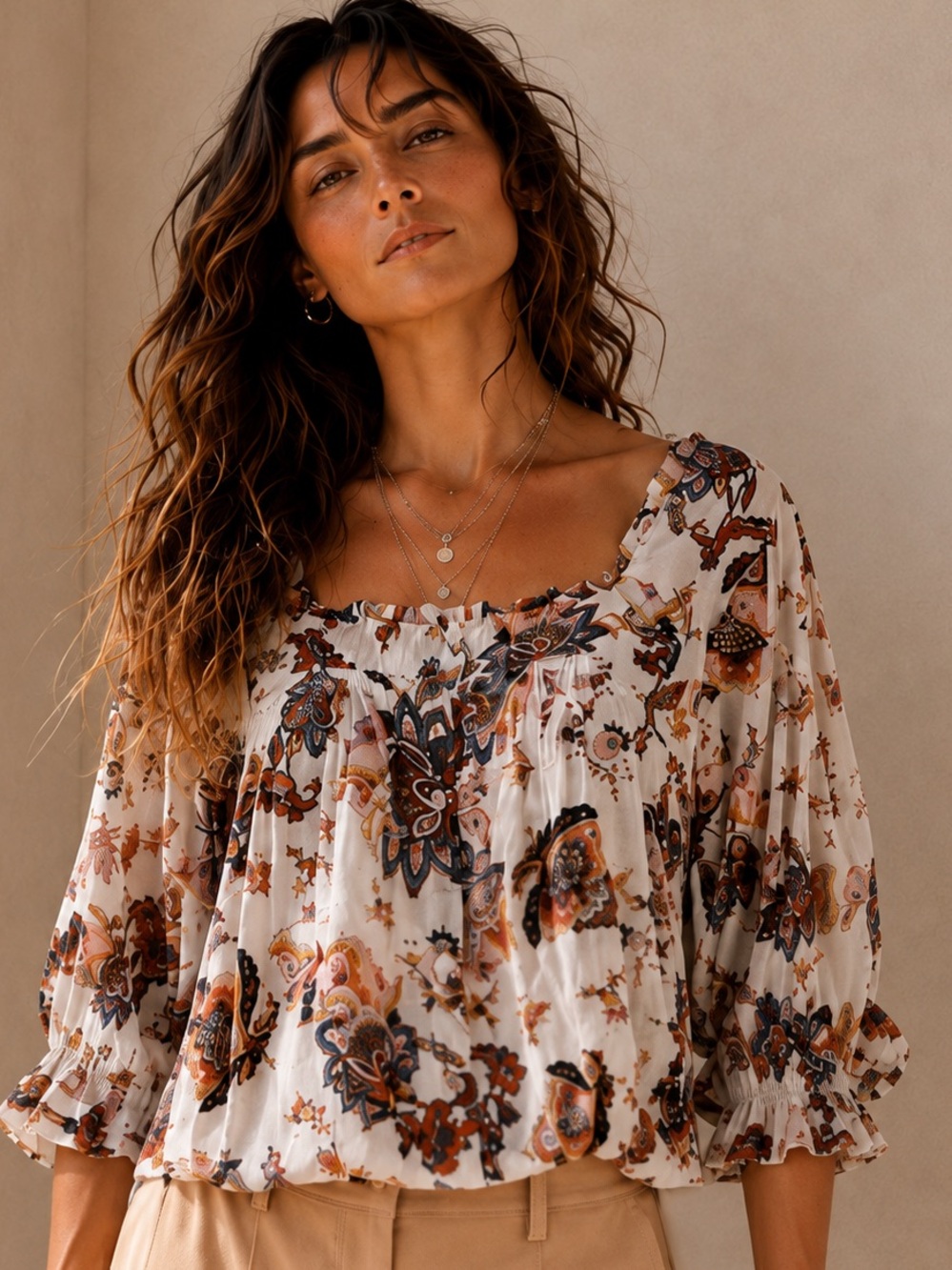 Rachel Rachel Roy Linen Blend Boho Floral Button Front Blouse NWOT Sz S